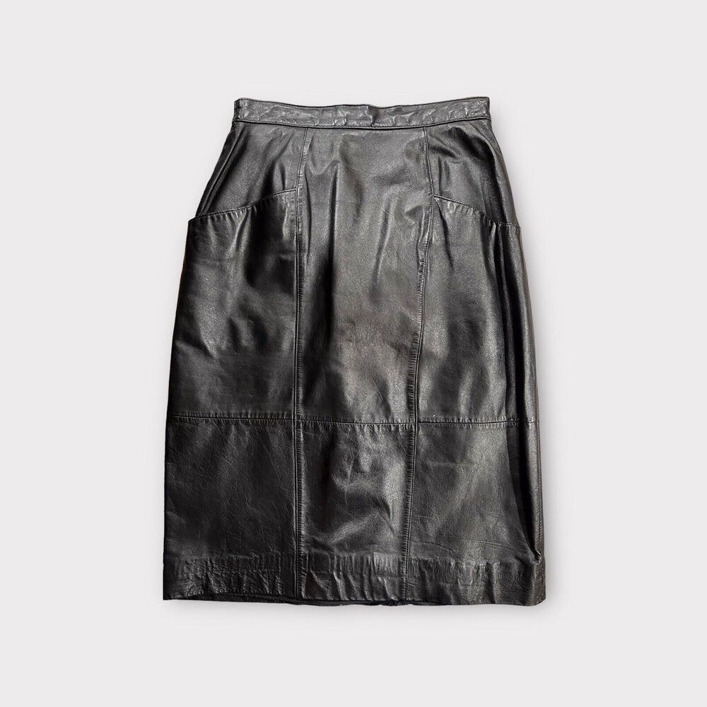 Jacqueline Ferrar Pencil Skirt Size 8 Black Leather Pockets Lined Biker Capsule